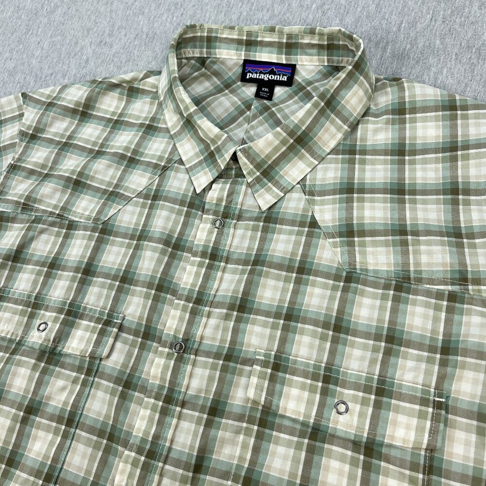 Patagonia Bandito Shirt Mens XXL Green Plaid Short Sleeve Snap Front Vented